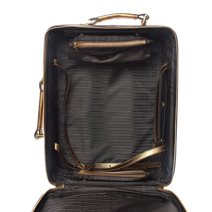 Prada Metallic Cinghiale Canvas Trolley Luggage Naturale Oro 8 of 17