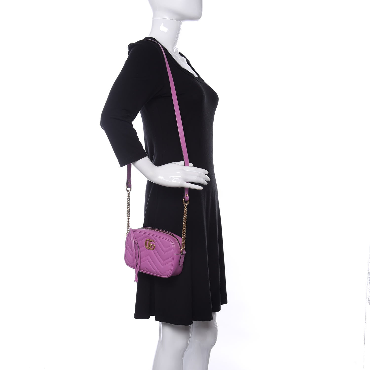 Gucci Calfskin Matelasse Mini GG Marmont Chain Shoulder Bag Candy Mousse 2 of 8