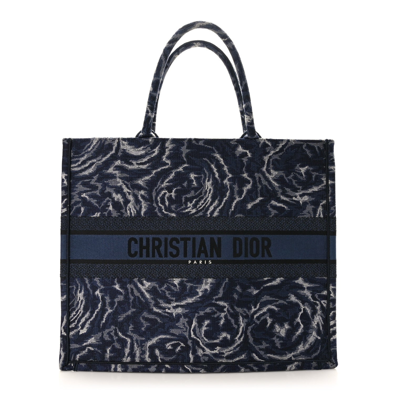 Christian Dior Canvas Embroidered Large Roses Embroidery Book Tote Blue 1 of 9