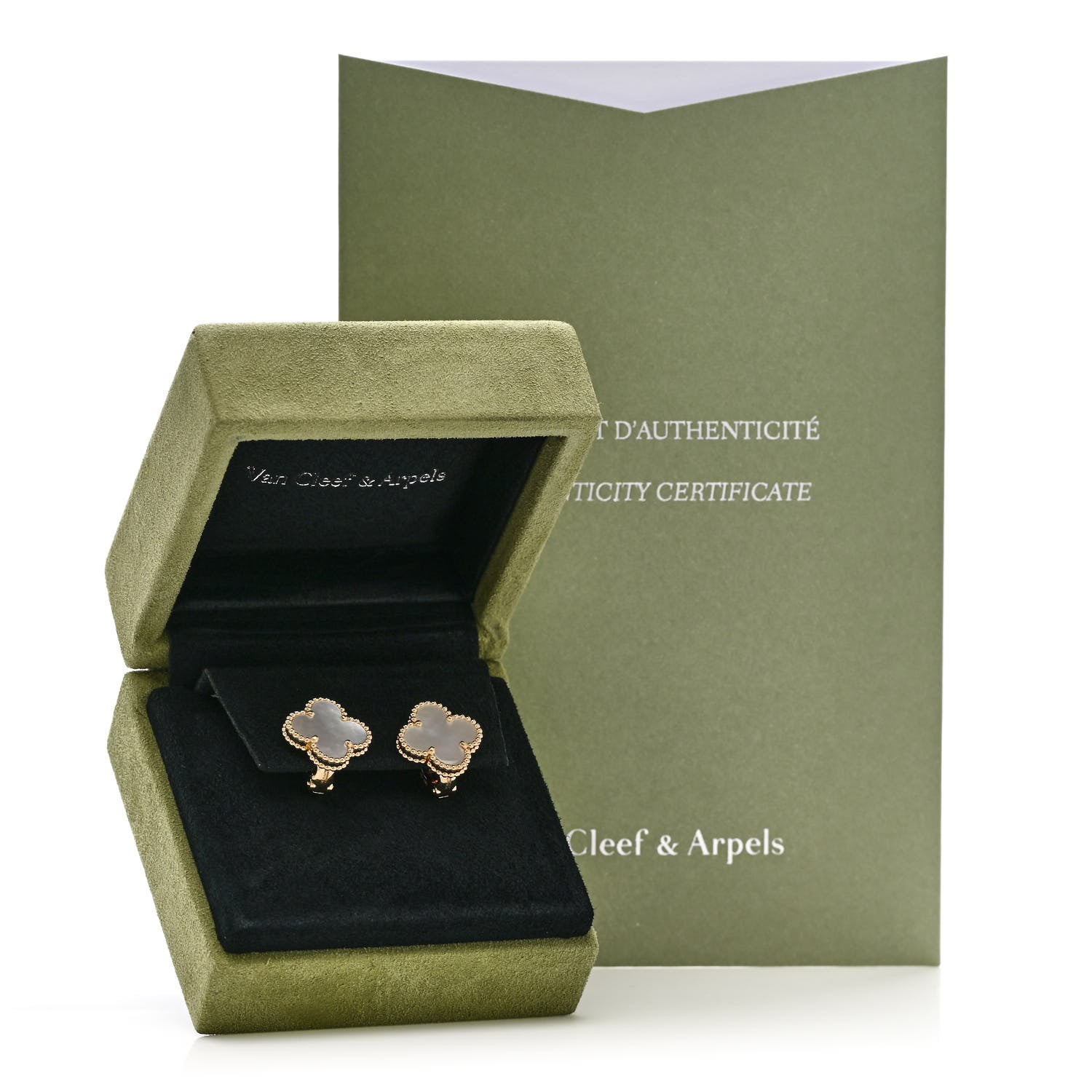 Van Cleef & Arpels 18K Yellow Gold Mother of Pearl Vintage Alhambra Earrings 5 of 5