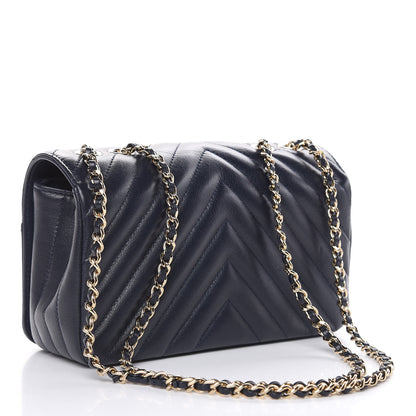 Chanel Calfskin Chevron Quilted Mini Statement Flap Navy Blue 3 of 10