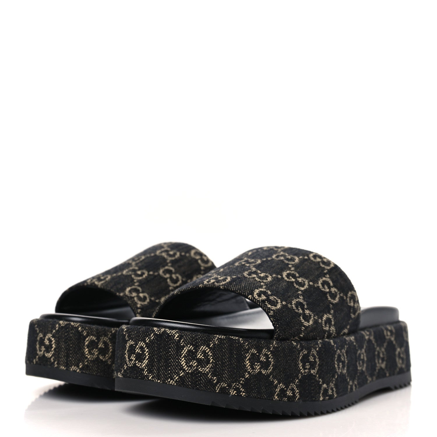 Gucci Jacquard Black Denim GG Monogram Angelina Platform 55mm Slide Sandals 40 Black Ivory 3 of 9