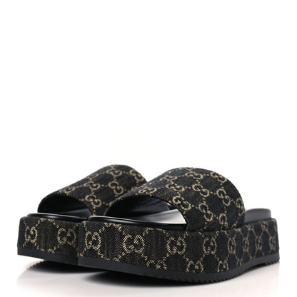 Gucci Jacquard Black Denim GG Monogram Angelina Platform 55mm Slide Sandals 40 Black Ivory 3 of 9