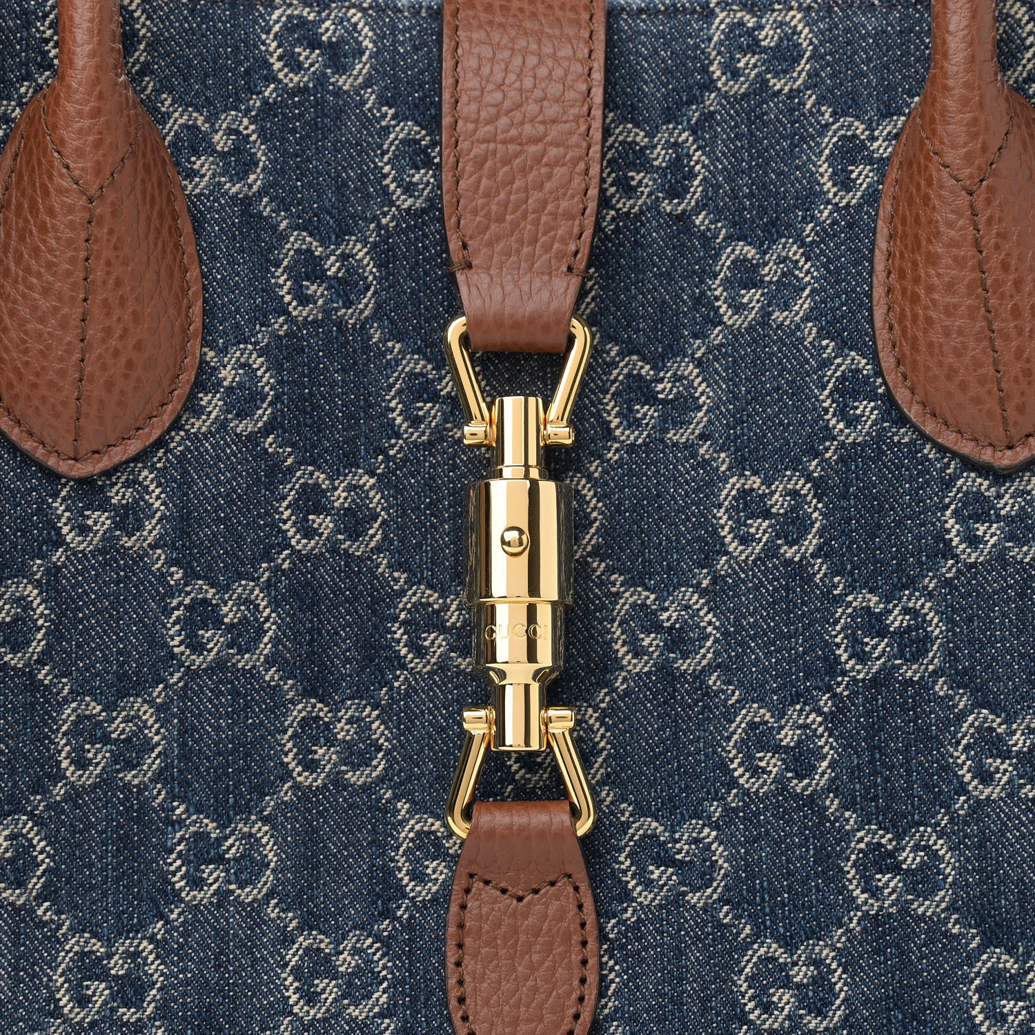 Gucci New Denim GG Monogram Dollar Calfskin Medium Jackie 1961 Tote Blue Tea Cuir Epilog 10 of 10