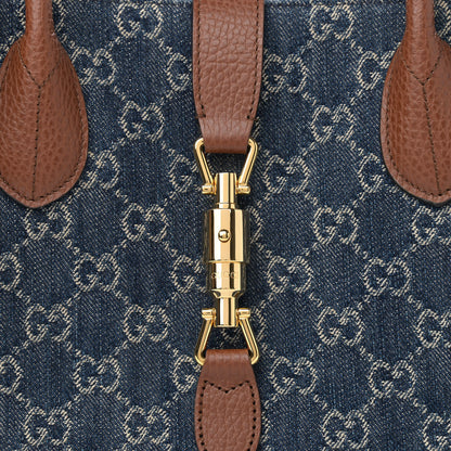 Gucci New Denim GG Monogram Dollar Calfskin Medium Jackie 1961 Tote Blue Tea Cuir Epilog 10 of 10