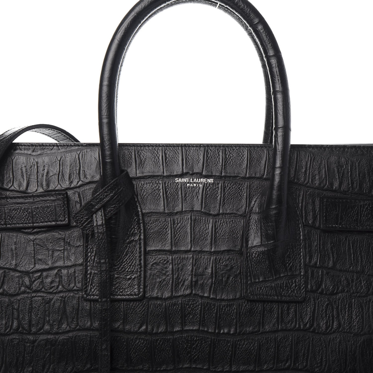 Saint Laurent Calfskin Crocodile Embossed Small Sac de Jour Black 11 of 11