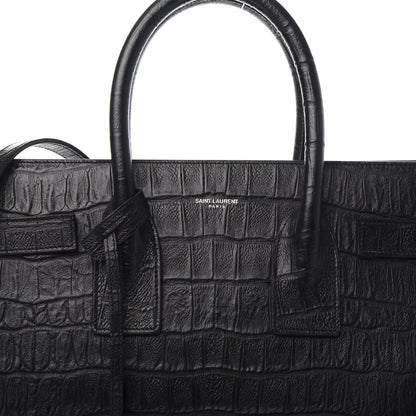 Saint Laurent Calfskin Crocodile Embossed Small Sac de Jour Black 11 of 11