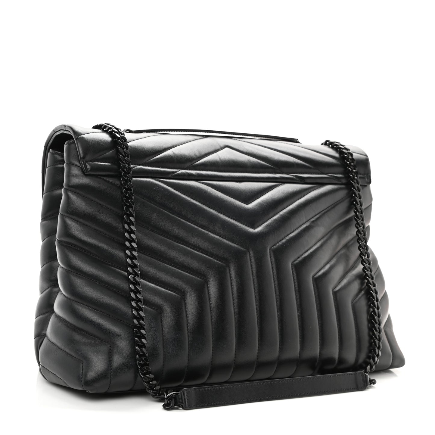 Calfskin Y Quilted Monogram Monochrome Large Loulou Chain Satchel Black