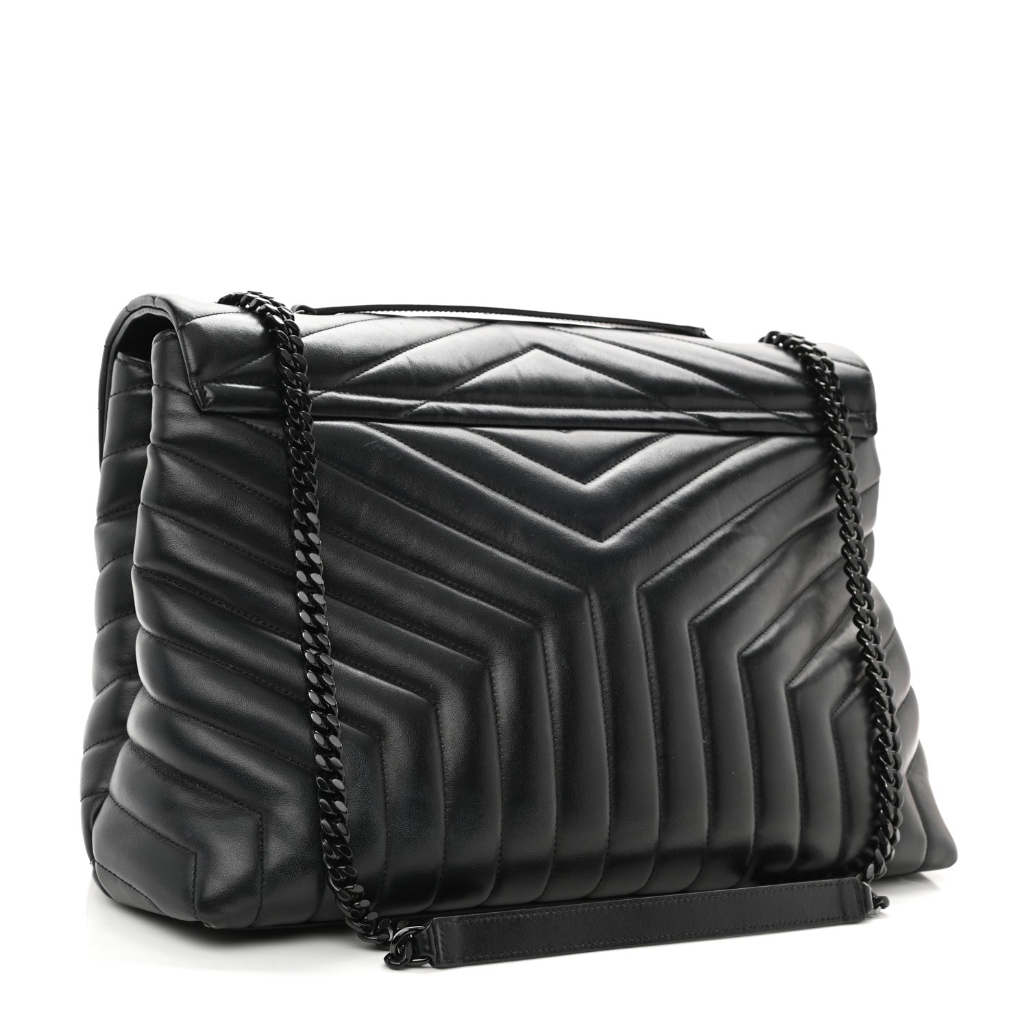 Saint Laurent Calfskin Y Quilted Monogram Monochrome Large Loulou Chain Satchel Black 3 of 10