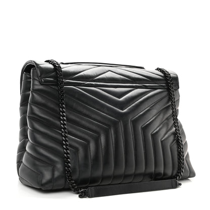 Saint Laurent Calfskin Y Quilted Monogram Monochrome Large Loulou Chain Satchel Black 3 of 10