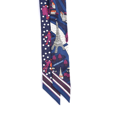 Hermes Silk Les Nouveaux Amoureux de Paris Twilly Marine Violet White 2 of 4