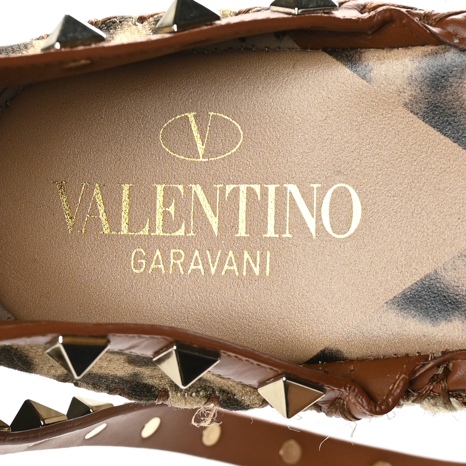 Valentino Garavani Canvas Leopard Print Rockstud Ankle Wrap Espadrille Flatform Sandals 39 Brown 7 of 8