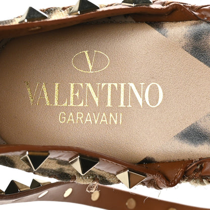 Valentino Garavani Canvas Leopard Print Rockstud Ankle Wrap Espadrille Flatform Sandals 39 Brown 7 of 8