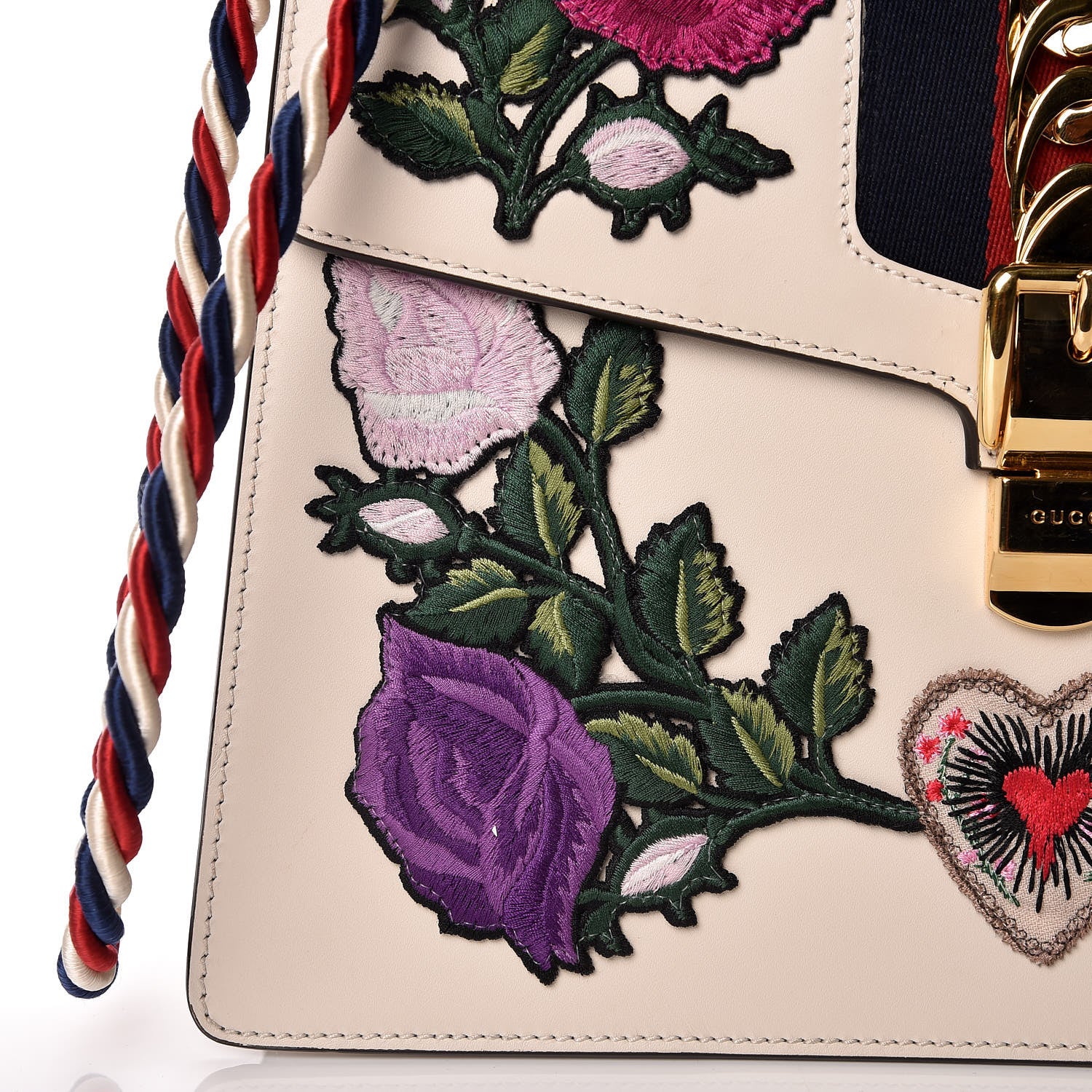 Gucci Calfskin Embroidered Medium Sylvie Top Handle Bag White 15 of 21