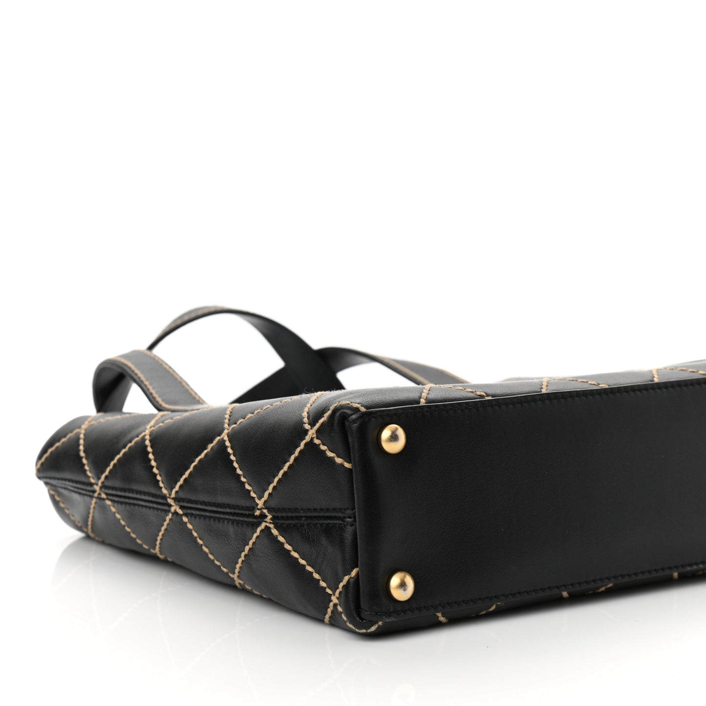 Calfskin Contrast Stitch Surpique Tote Black