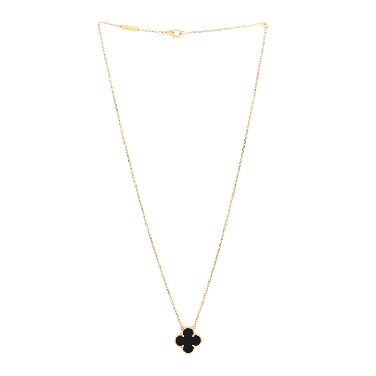 Van Cleef & Arpels 18K Yellow Gold Black Onyx Vintage Alhambra Pendant Necklace 3 of 4