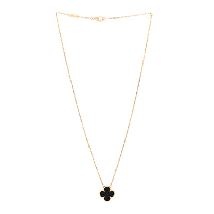 Van Cleef & Arpels 18K Yellow Gold Black Onyx Vintage Alhambra Pendant Necklace 3 of 4