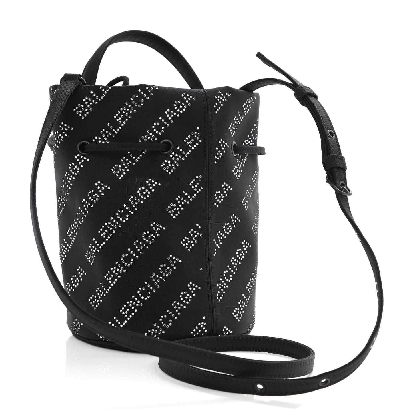 Recycled Sport Nylon Crystal Allover Logo Wheel Drawstring Bucket Bag Black Crystal
