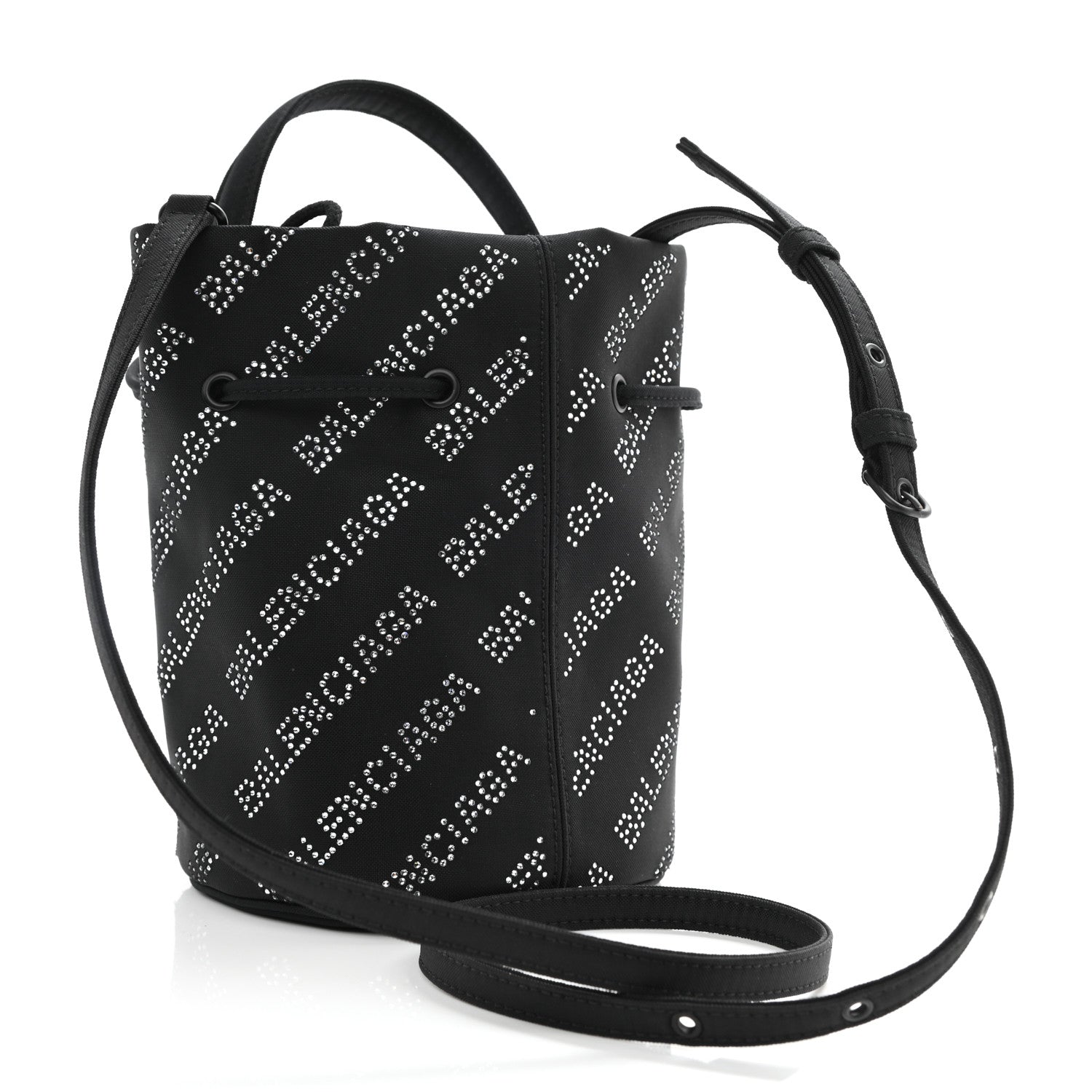 Balenciaga Recycled Sport Nylon Crystal Allover Logo Wheel Drawstring Bucket Bag Black Crystal 3 of 8