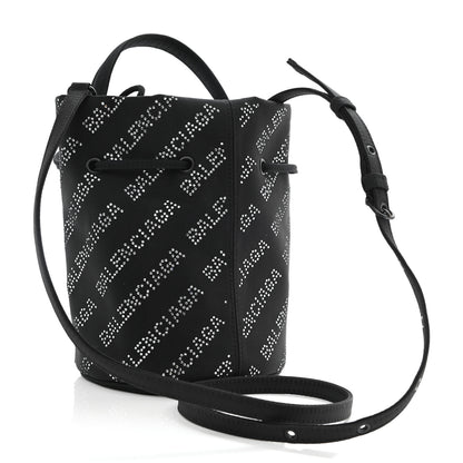 Balenciaga Recycled Sport Nylon Crystal Allover Logo Wheel Drawstring Bucket Bag Black Crystal 3 of 8