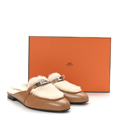 Hermes Goatskin Shearling Womens Oz Mules 38.5 Naturel Ecru 9 of 9