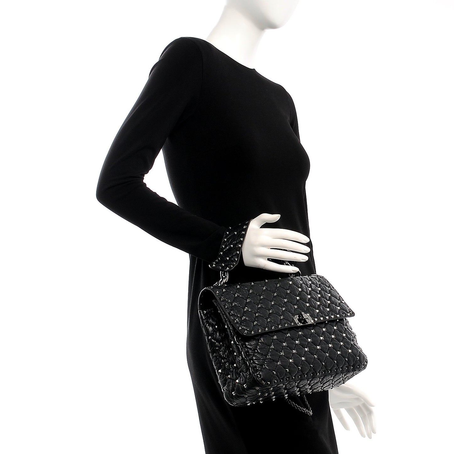 Lambskin Medium Rockstud Spike Shoulder Bag Black