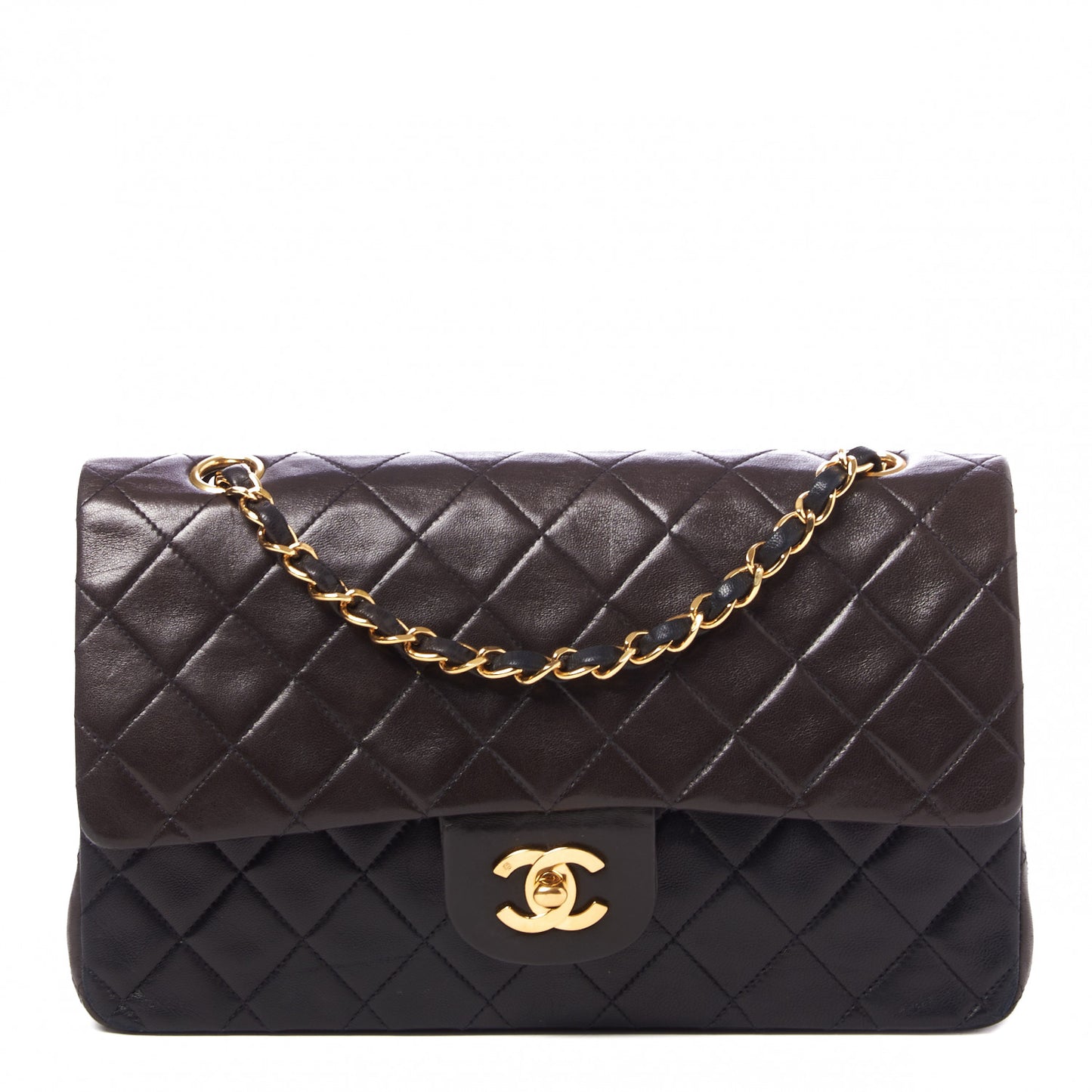 Lambskin Quilted Medium Double Flap Black