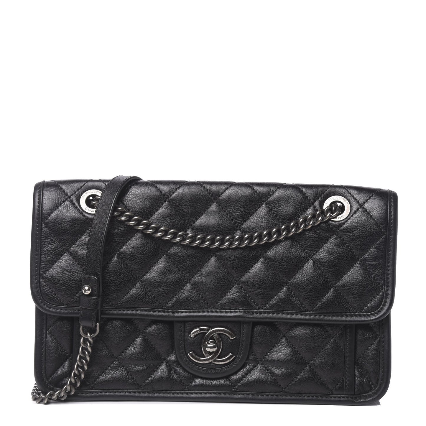 Caviar Quilted Medium French Riviera Flap Black
