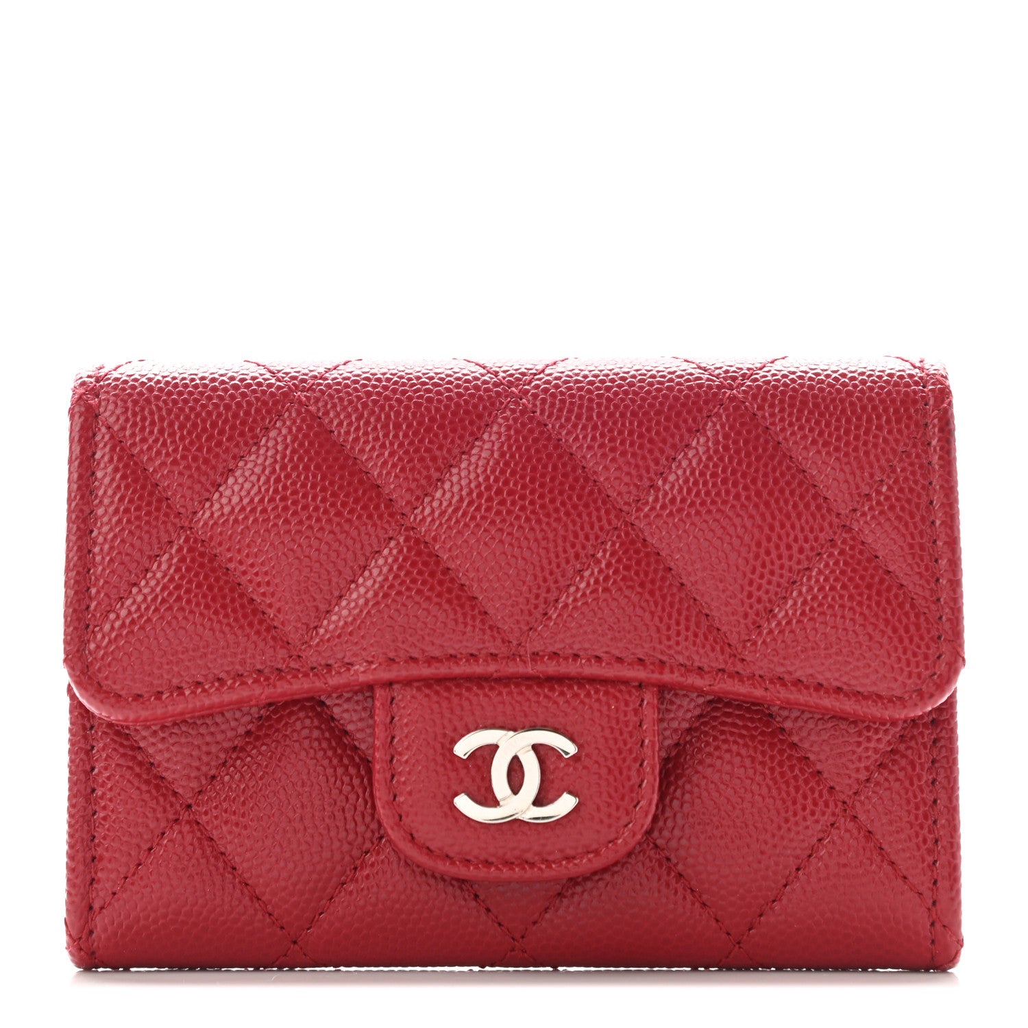 Chanel Caviar Quilted Flap Card Holder Dark Red 1 of 8