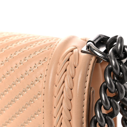 Chanel Calfskin Chevron Quilted Medium Braided Boy Flap Beige 13 of 15