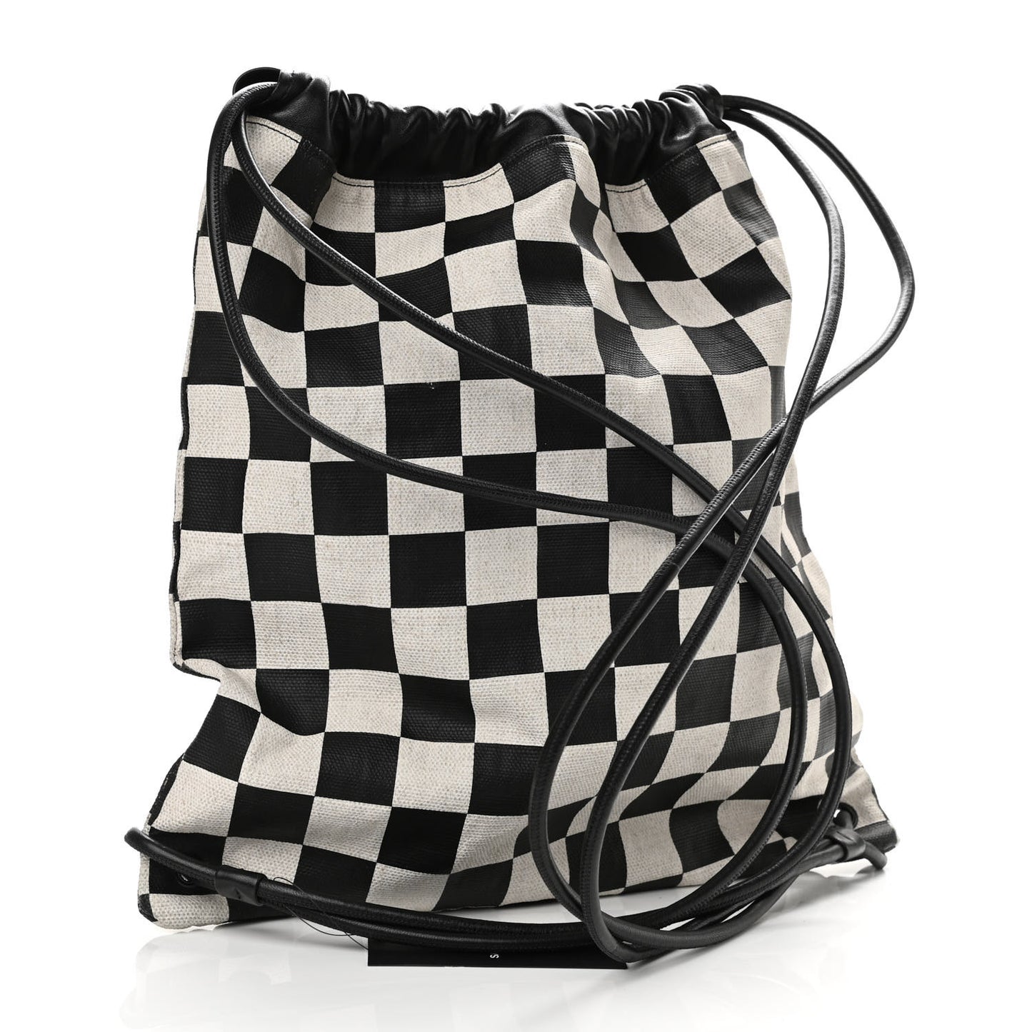 Linen Lambskin Checkered Teddy Drawstring Bag Black White