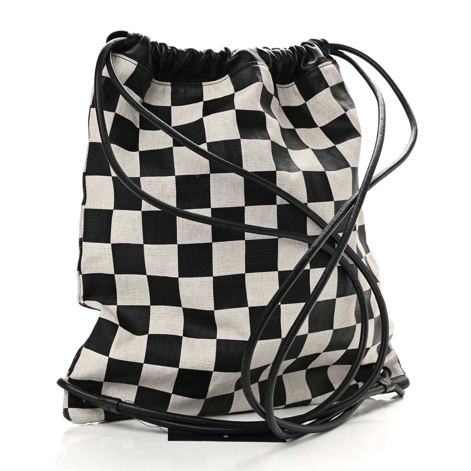 Saint Laurent Linen Lambskin Checkered Teddy Drawstring Bag Black White 3 of 10