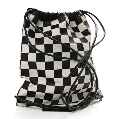Saint Laurent Linen Lambskin Checkered Teddy Drawstring Bag Black White 3 of 10