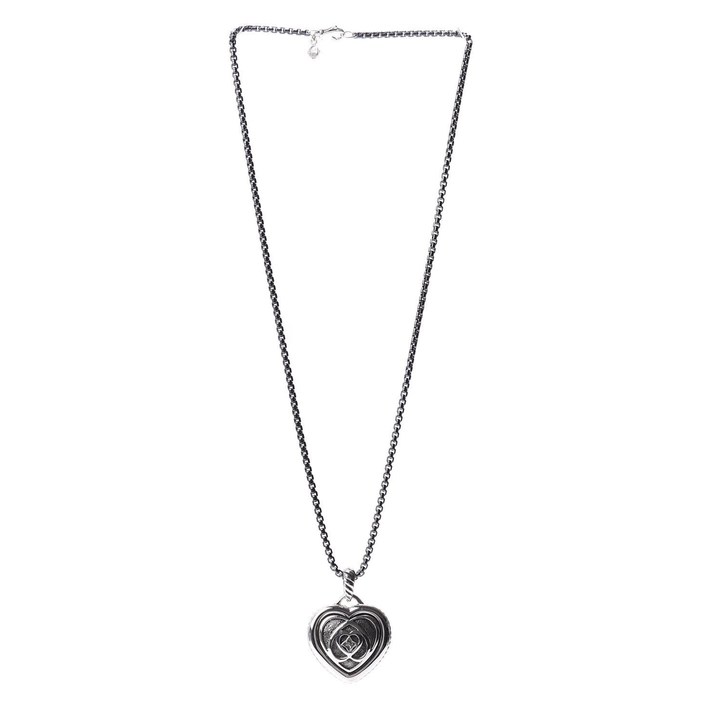 Darkened Sterling Silver Puffed Cable Heart Pendant Necklace