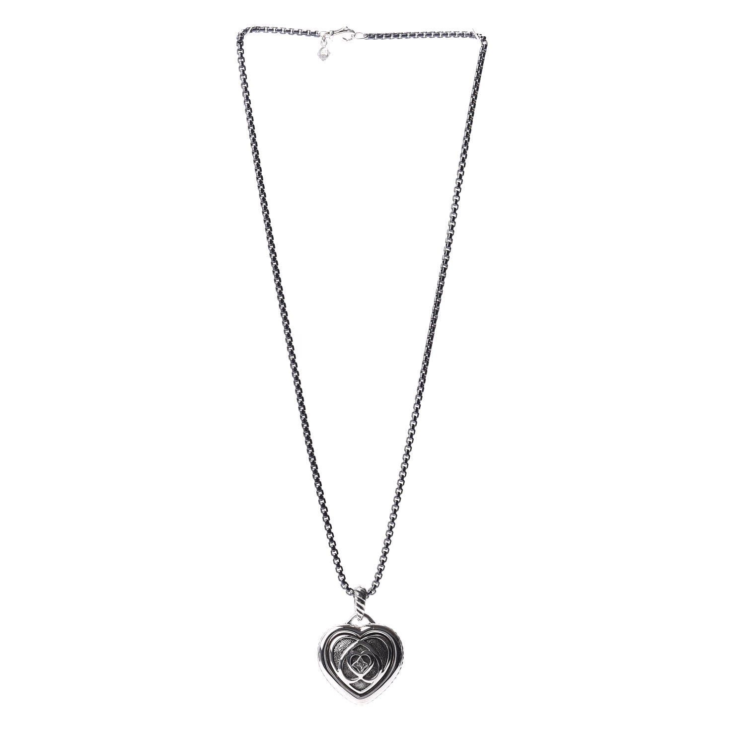 David Yurman Darkened Sterling Silver Puffed Cable Heart Pendant Necklace 3 of 5