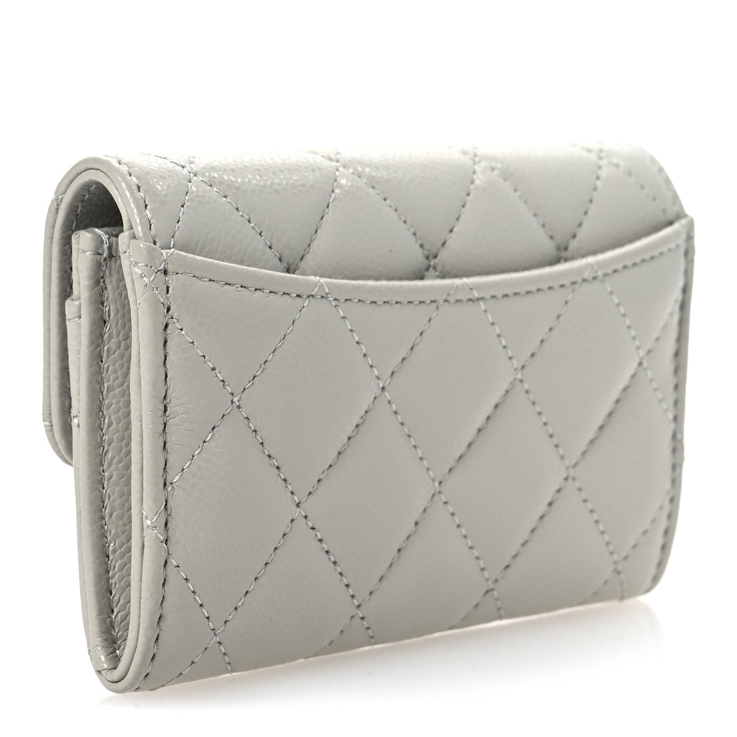 Caviar Quilted Flap Card Holder Wallet Grey
