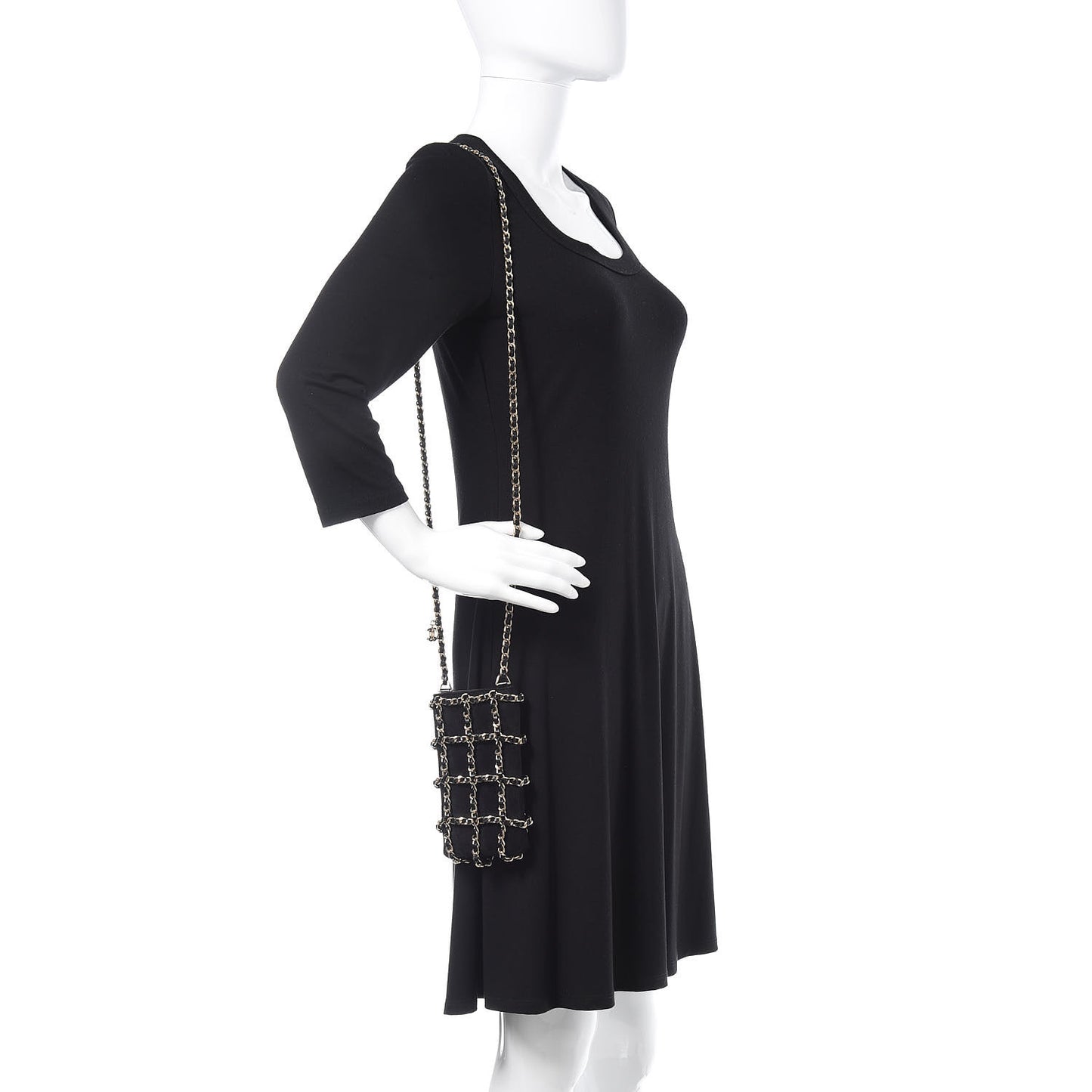 Suede Tech Me Out Clutch With Chain Black