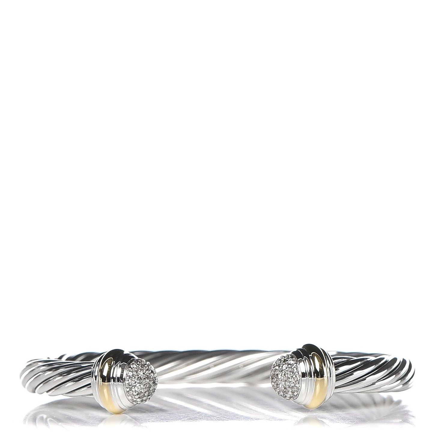 Sterling Silver 18K Yellow Gold Diamond Pave 7mm Cable Classics Bracelet