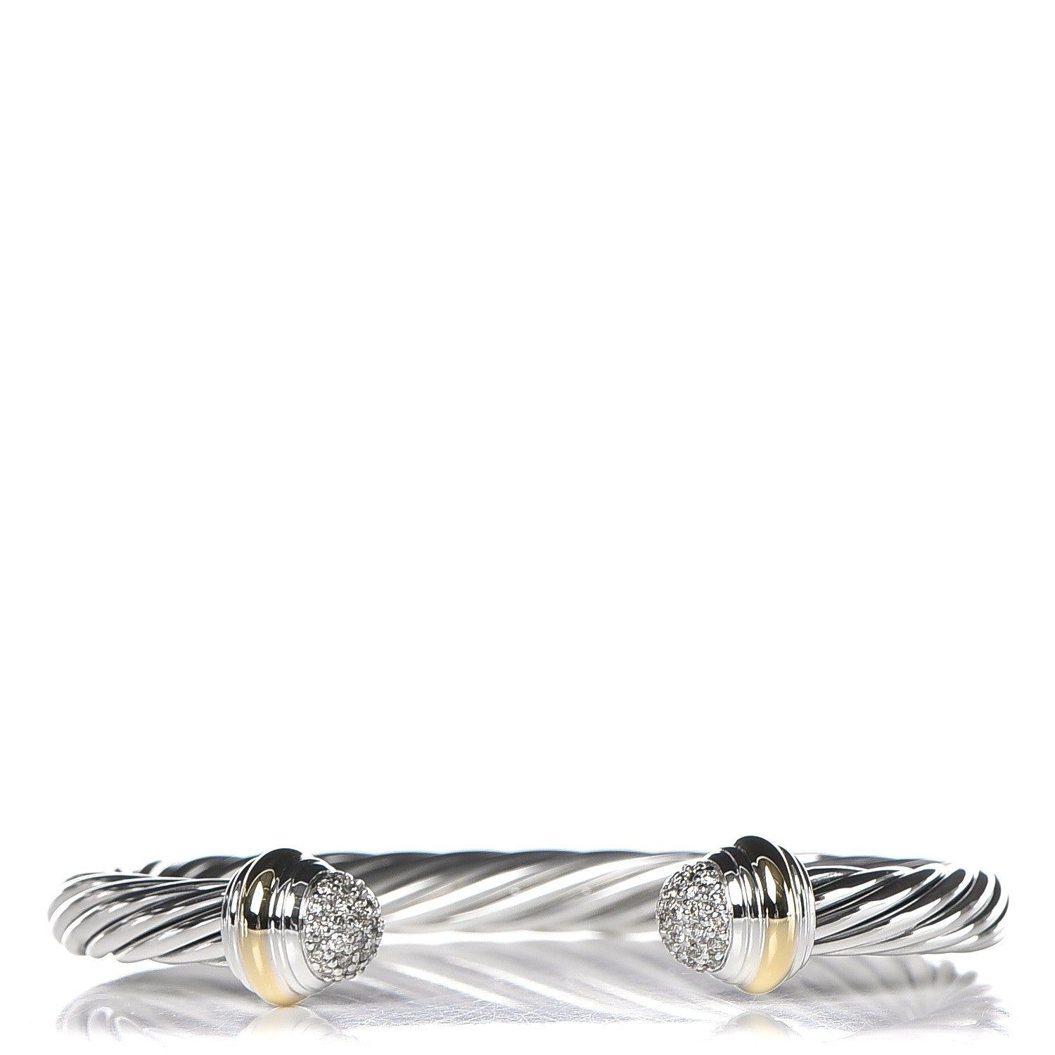 David Yurman Sterling Silver 18K Yellow Gold Diamond Pave 7mm Cable Classics Bracelet 1 of 5