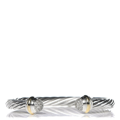 David Yurman Sterling Silver 18K Yellow Gold Diamond Pave 7mm Cable Classics Bracelet 1 of 5