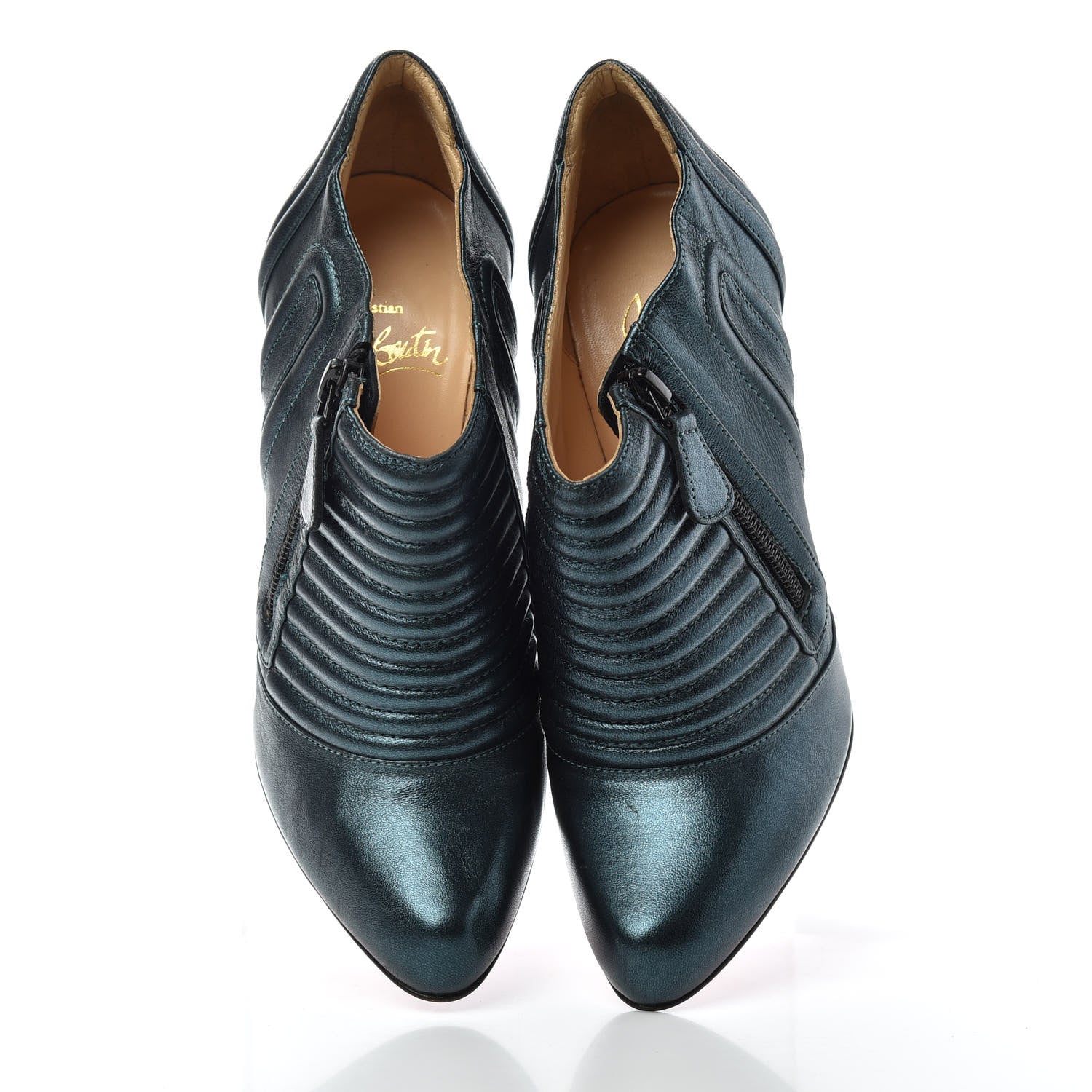 Christian Louboutin Metallic Nappa Laminato Sigourney 100 Booties 36.5 Peacock 5 of 9