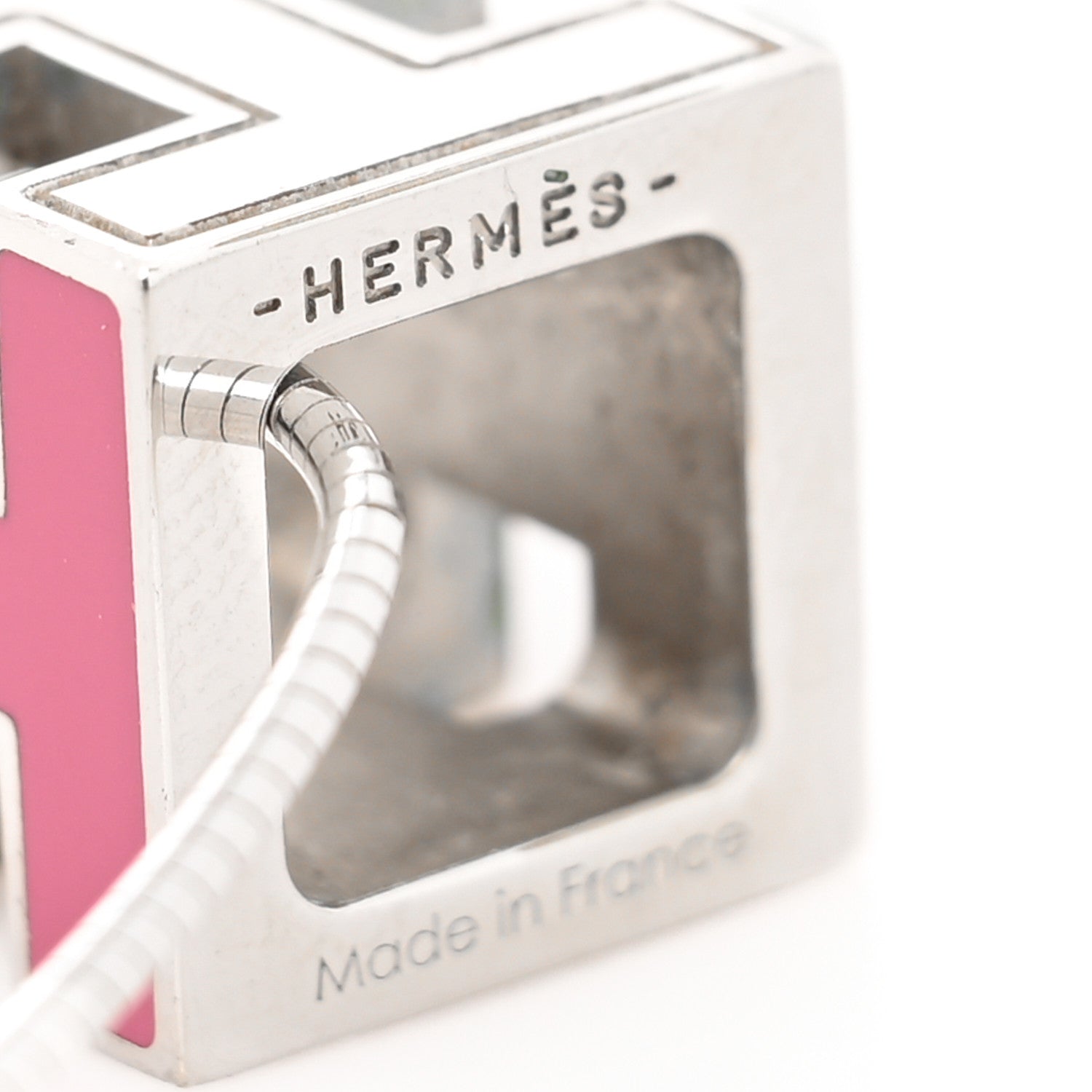 Hermes Lacquered Palladium Cage d'H Pendant Necklace Rose Indien 3 of 3