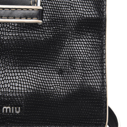 Miu Miu Embossed Lizard Calfskin Crystal Embellished Saint Lucertola Shoulder Bag Black 14 of 14