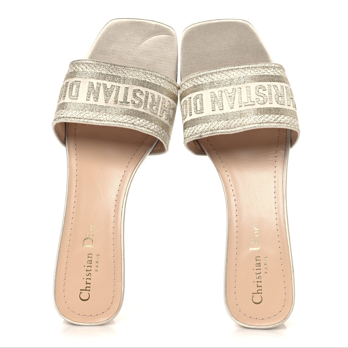 Metallic Satin Embroidered Dway 35mm Slide Sandals 40 Pale Gold