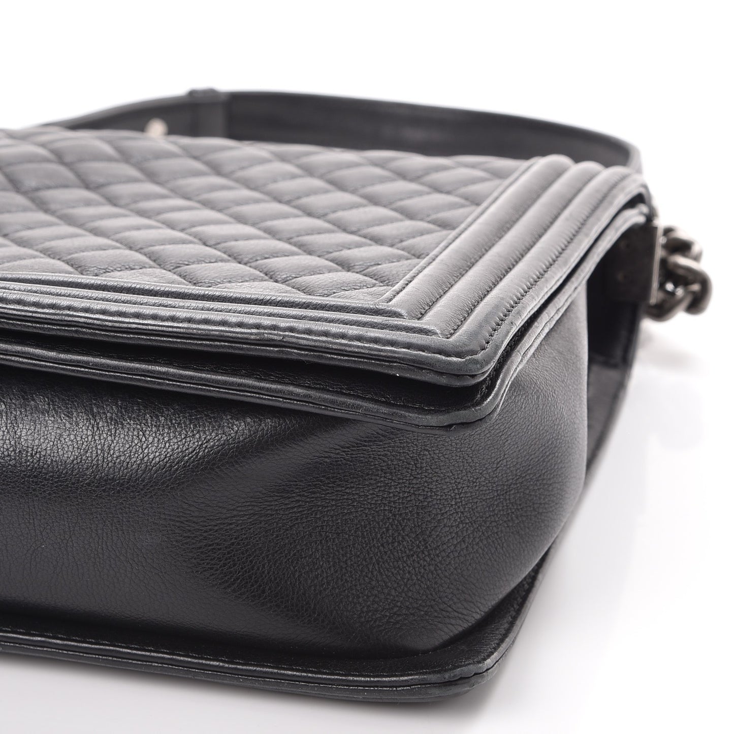 Calfskin Quilted Large Boy Flap Black