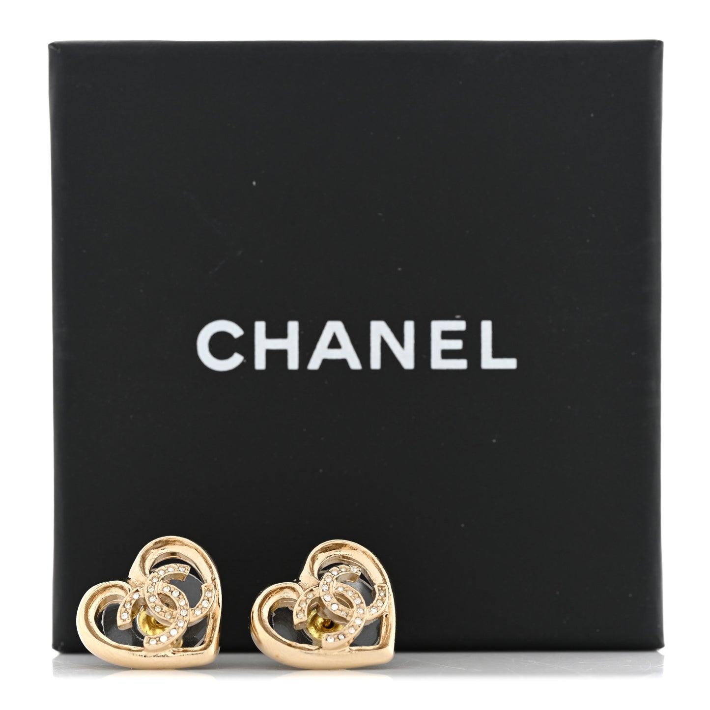Metal Crystal CC Logo Heart Earrings Gold