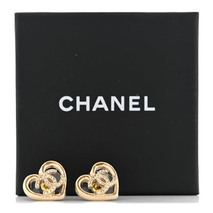 Chanel Metal Crystal CC Logo Heart Earrings Gold 5 of 5