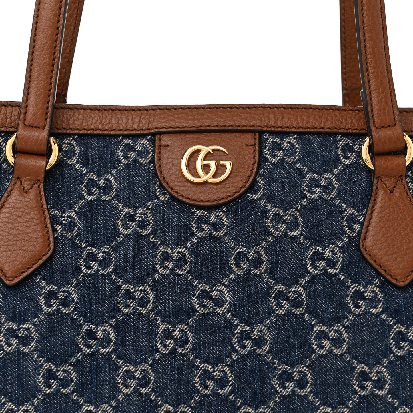 New Denim GG Monogram Medium Ophidia Shopping Tote Blue Tea Cuir