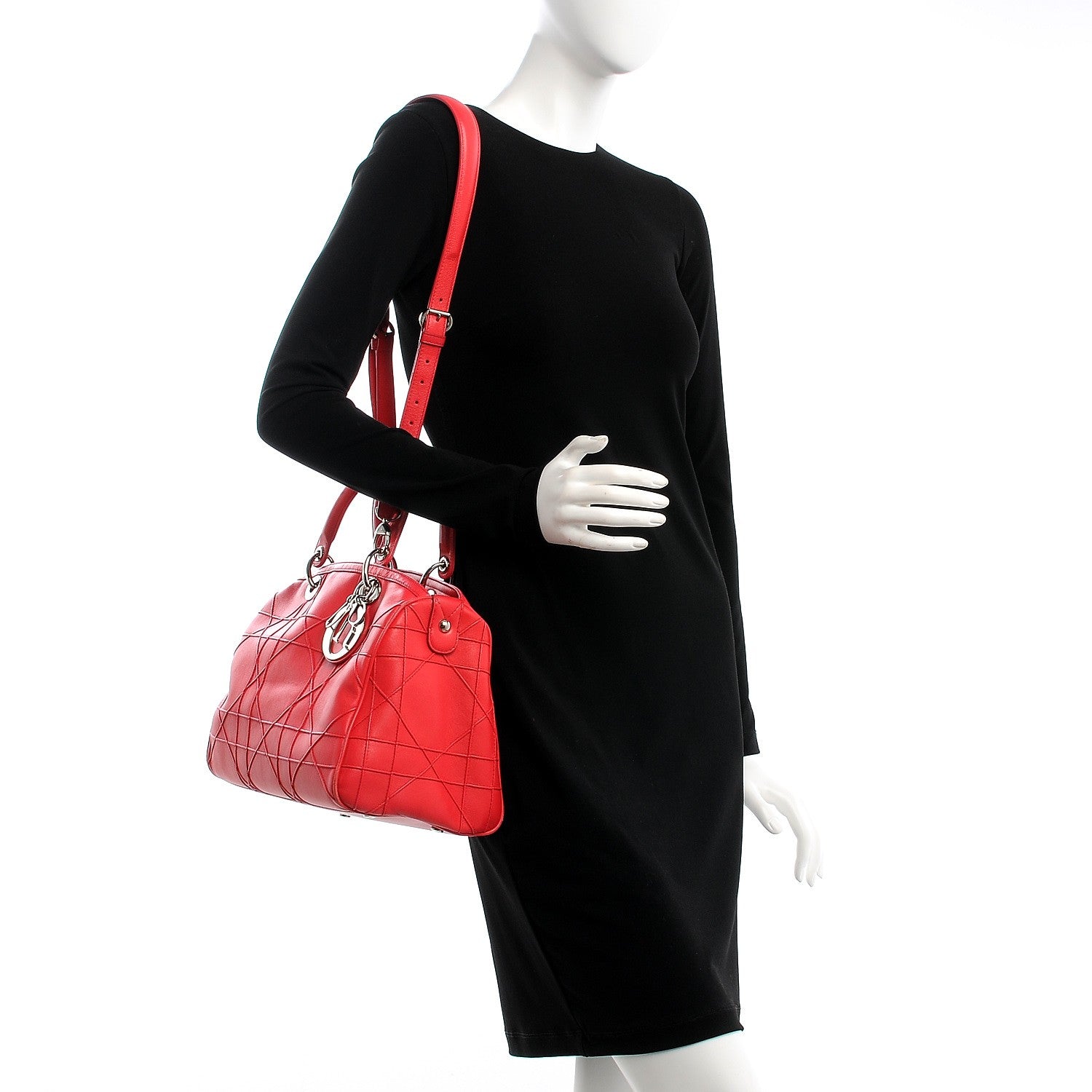 Christian Dior Lambskin Cannage Granville Polochon Coral 2 of 16