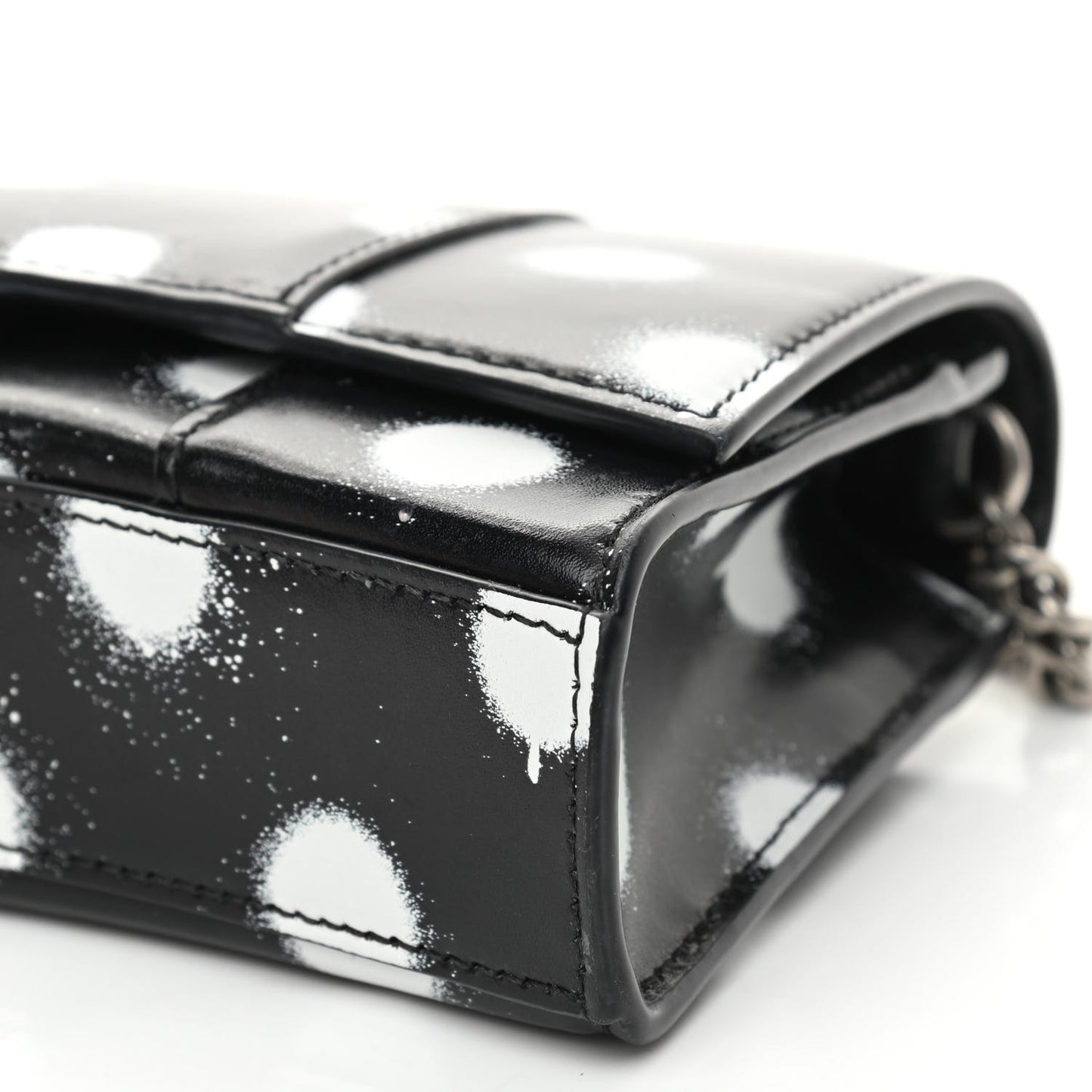 Shiny Box Calfskin Polka Dot Hourglass Chain Bag Black White